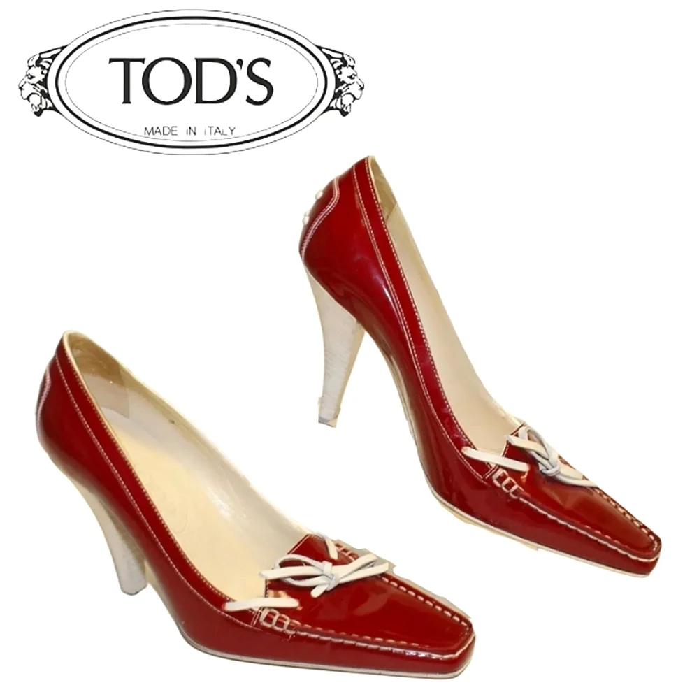 Tod's Womens Leather Square Toe Italy High Heeled Boat Shoes red 6